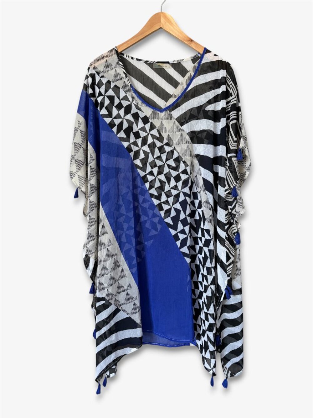 Bleu Rod Beattie Twilight Kaftan Cover Up Cobalt Blue Geometric Womens Medium